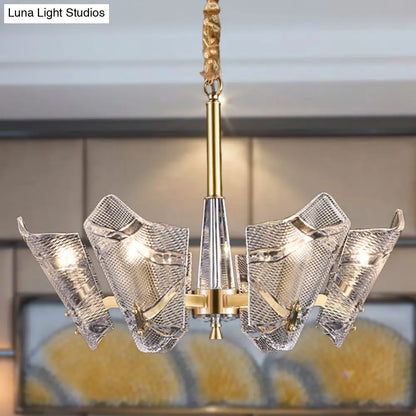 Lámpara colgante moderna con pantalla de cristal enrejado: candelabro de latón de 6/8 luces.
