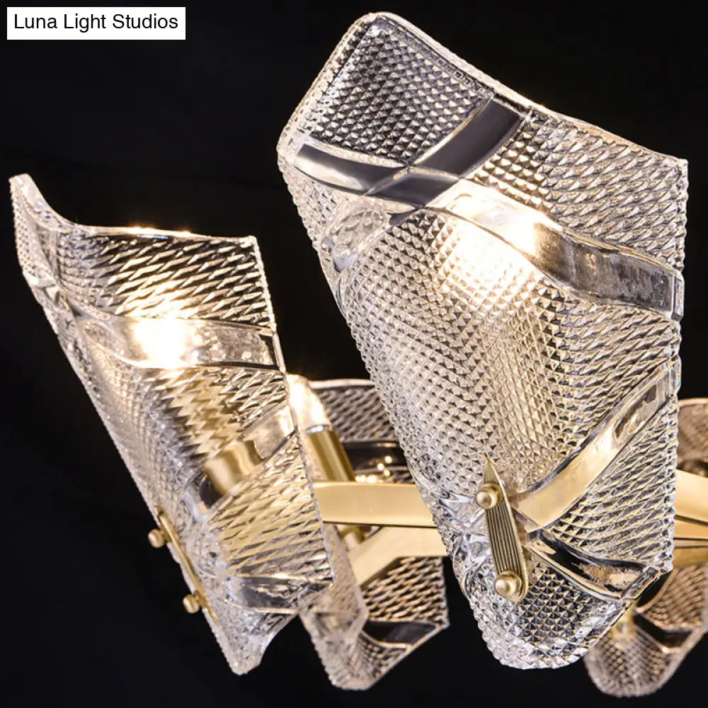 Lámpara colgante moderna con pantalla de cristal enrejado: candelabro de latón de 6/8 luces.