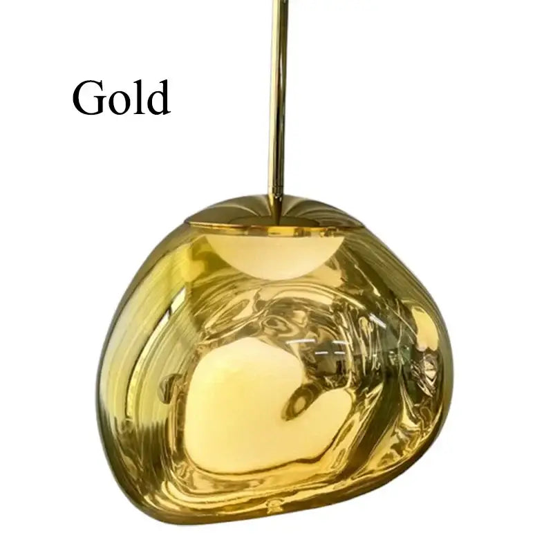 Modern lava glass pendant light set with gold translucent glass and polished chrome finish for dining room lighting