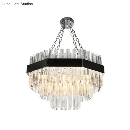 Lámpara colgante moderna de araña con capas y biseles de cristal - 10 bombillas en plata