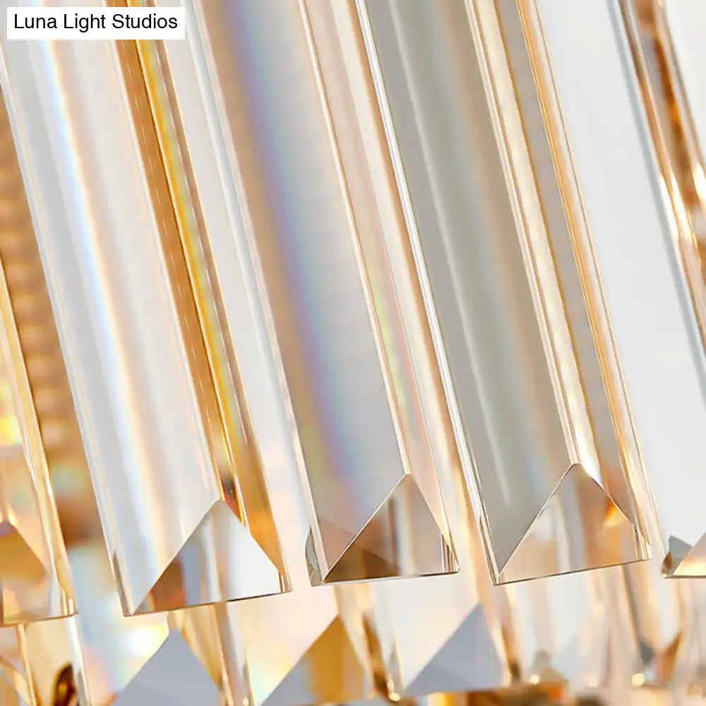 Lámpara de araña moderna de varias capas con prisma de cristal transparente, lámpara colgante dorada de 8 luces