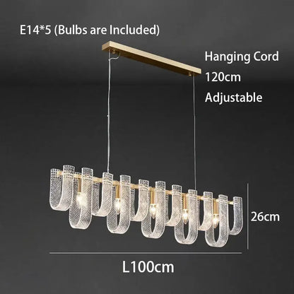 Modern gold-toned ceiling chandelier with five clear textured glass u-shaped shades for living room decorbites dimmable led copper