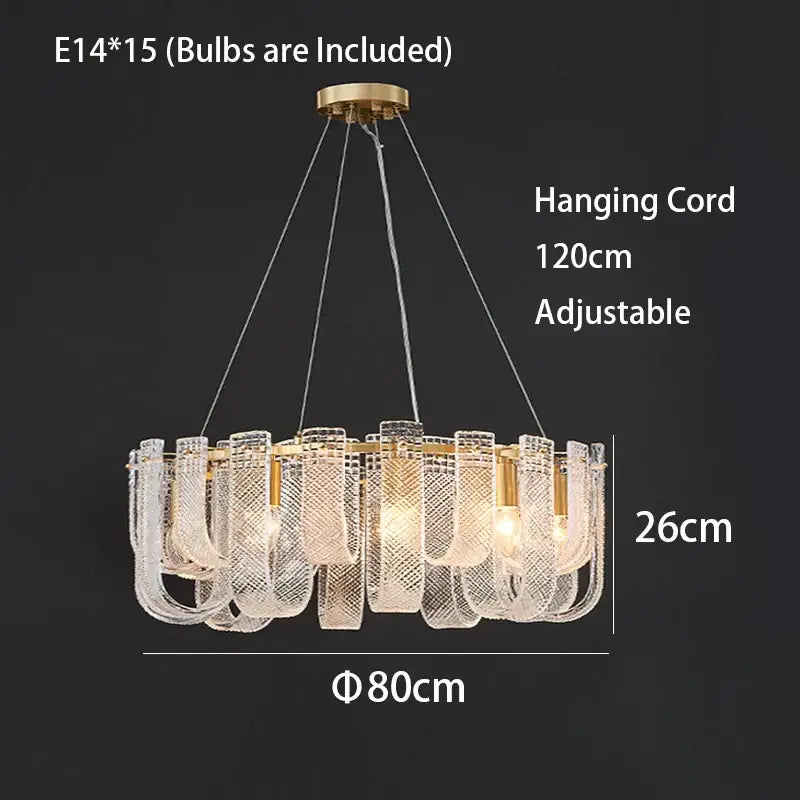 Elegant modern layered clear glass and gold ceiling chandelier with 15 e14 bulbs featuring decorbites dimmable led copper accents