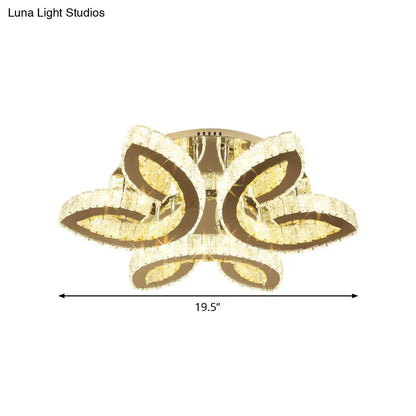 DecorBites™ DecorBites™ Modern Leaf Bedroom LED Flush Fixture with Clear Crystals and Stainless Steel