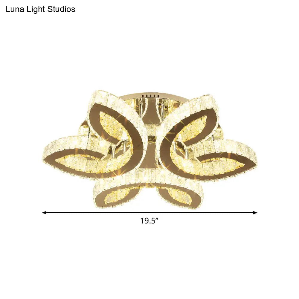 DecorBites™ DecorBites™ Modern Leaf Bedroom LED Flush Fixture with Clear Crystals and Stainless Steel