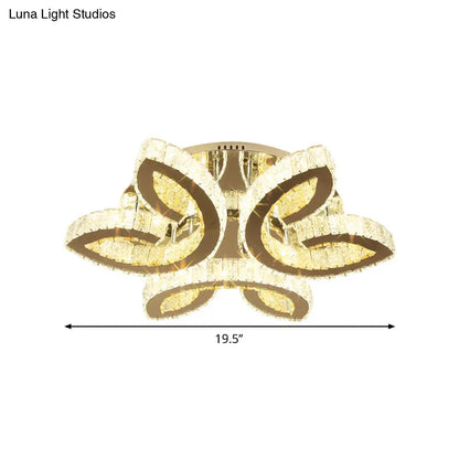 DecorBites™ DecorBites™ Modern Leaf Bedroom LED Flush Fixture with Clear Crystals and Stainless Steel