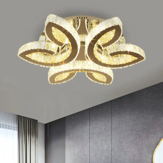 DecorBites™ DecorBites™ Modern Leaf Bedroom LED Flush Fixture with Clear Crystals and Stainless Steel