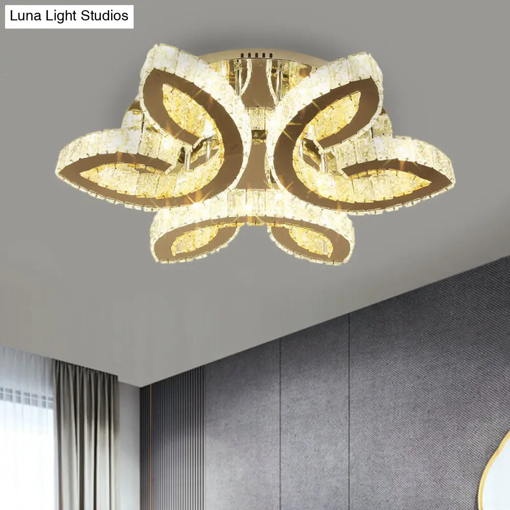DecorBites™ DecorBites™ Modern Leaf Bedroom LED Flush Fixture with Clear Crystals and Stainless Steel