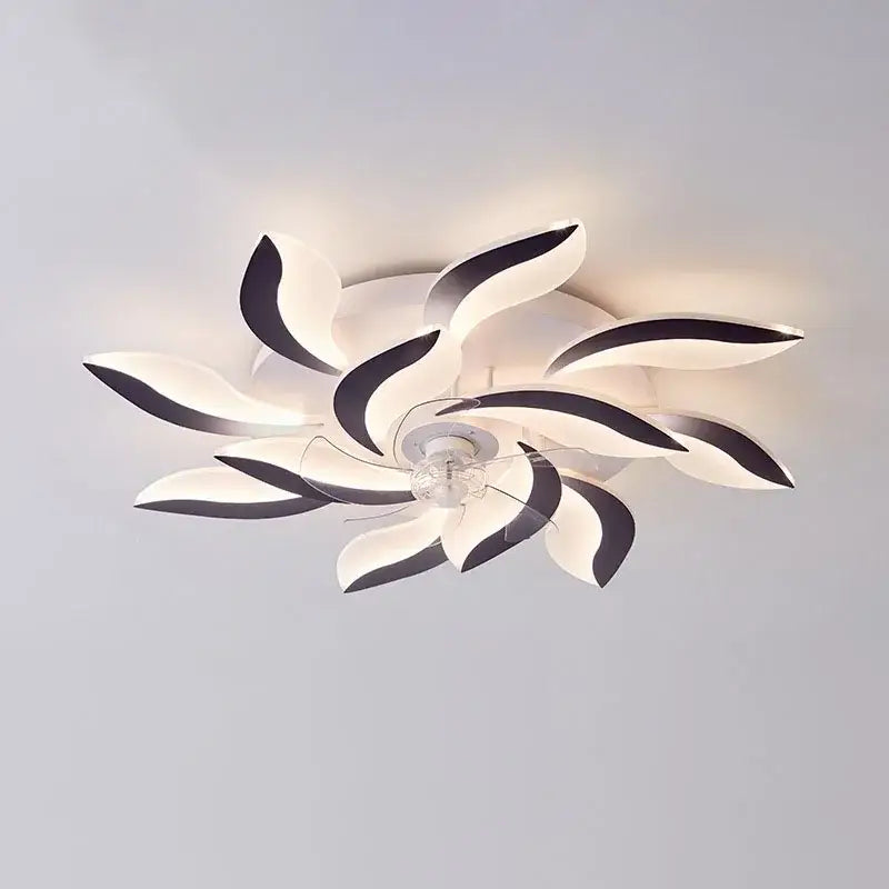 Modern leaf black and white ceiling fan with remote control featuring floral acrylic petal design for bedroom decorbites ceiling fan