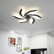 Modern leaf black and white ceiling fan with remote control featuring a minimalist ceiling light fixture by decorbites