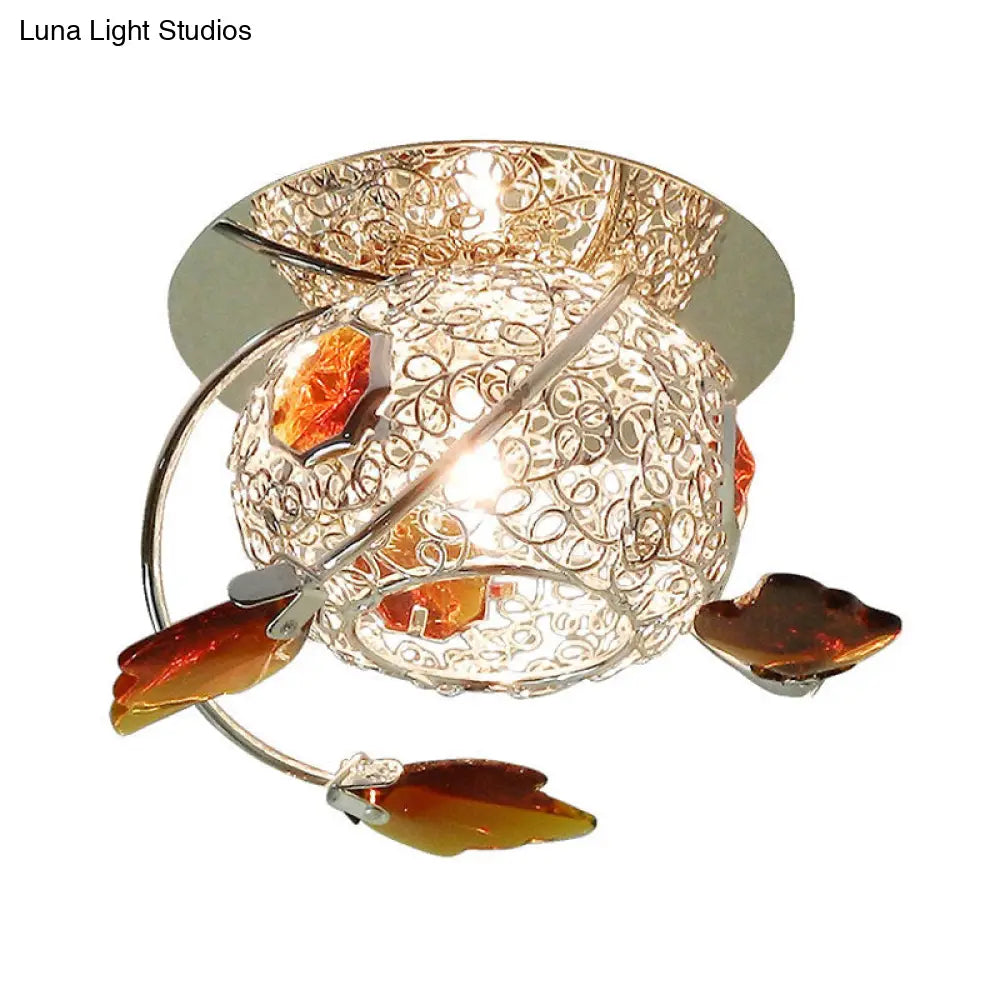 DecorBites™ DecorBites™ Modern Leaf Corridor Flushmount Light with Faceted Tan Crystal and Globe Cage Shade