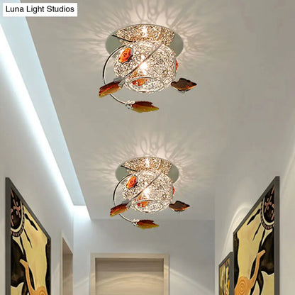 DecorBites™ DecorBites™ Modern Leaf Corridor Flushmount Light with Faceted Tan Crystal and Globe Cage Shade