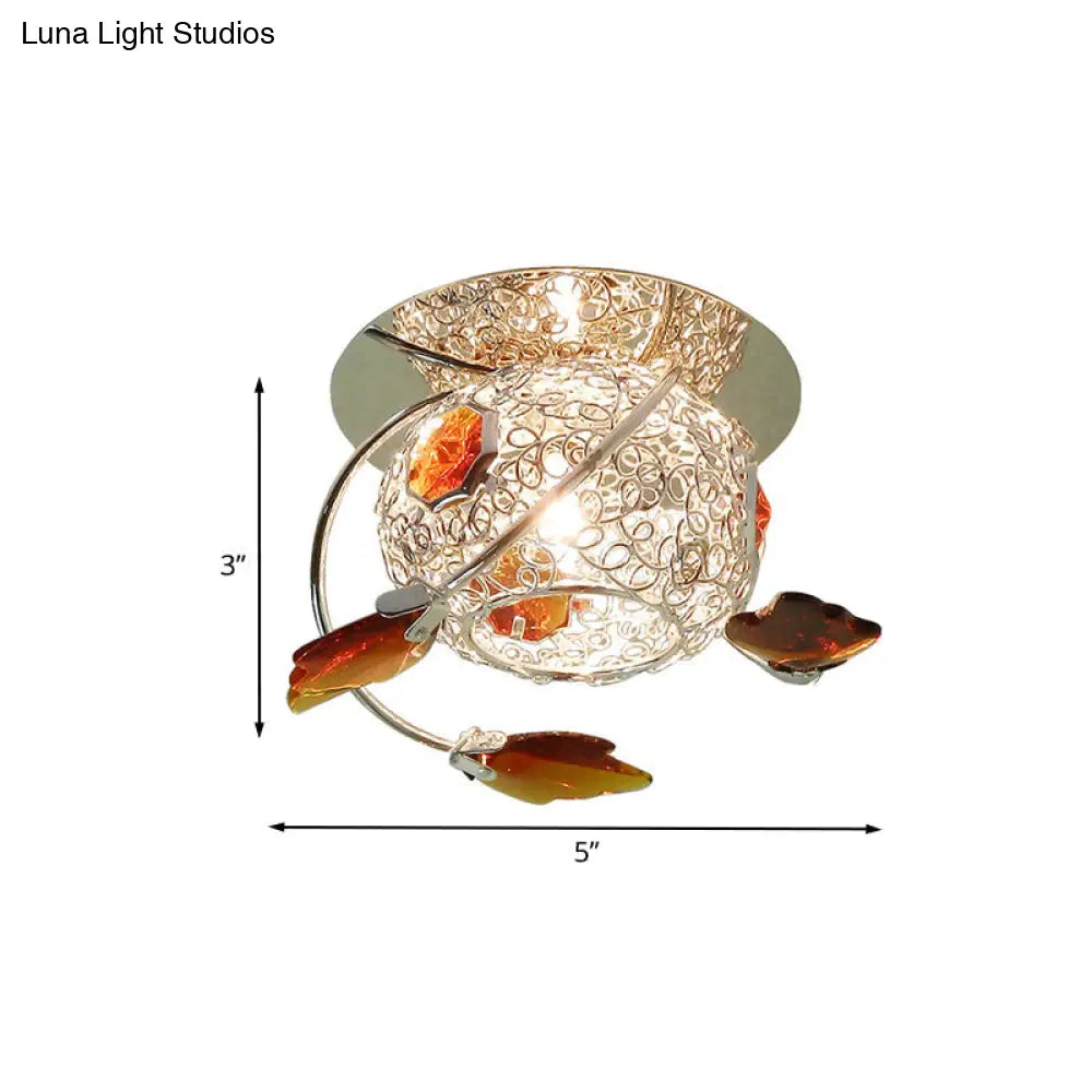 DecorBites™ DecorBites™ Modern Leaf Corridor Flushmount Light with Faceted Tan Crystal and Globe Cage Shade