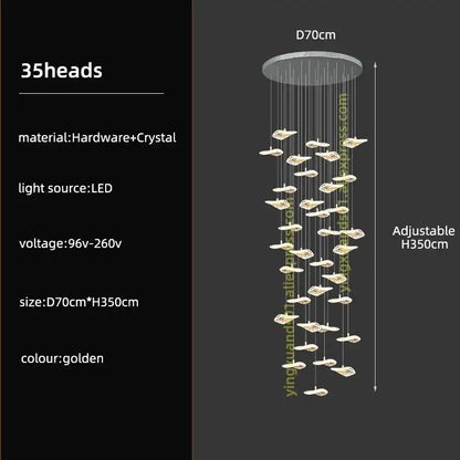 Modern leaf crystal glass staircase chandelier with 35 crystal-encrusted light heads for living room decorbites crystal glass decor
