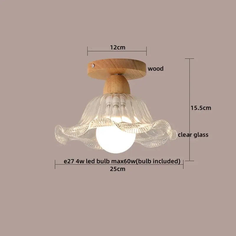 Modern leaf ceiling light with delicate clear glass led shade and warm wood base for stylish hallway decorbites clear glass lighting