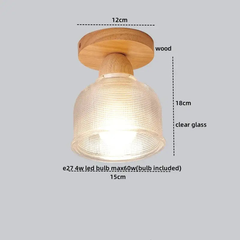 Warm wood ceiling light with clear glass led shade featuring vertical ridges for modern hallway decorbites decor