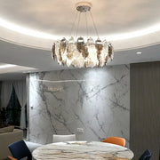 Modern leaf gold silver crystal pendant light with circular layered crystal and metallic elements for living room decorbites gold silver