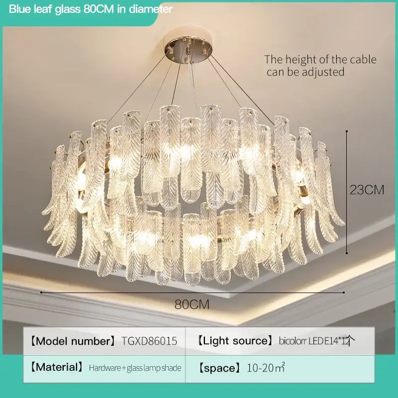 Modern ceiling lamp with translucent blue leaf textured glass shades in concentric circles by decorbites crystal led