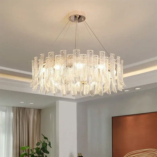 Modern leaf textured glass crystal led ceiling lamp with clear glass arms and polished chrome decorbites crystal led mount