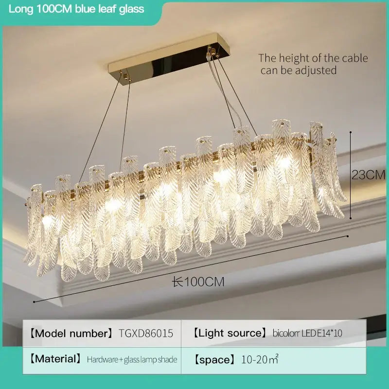 Modern leaf textured glass crystal led ceiling lamp with intricate blue glass shades by decorbites crystal led