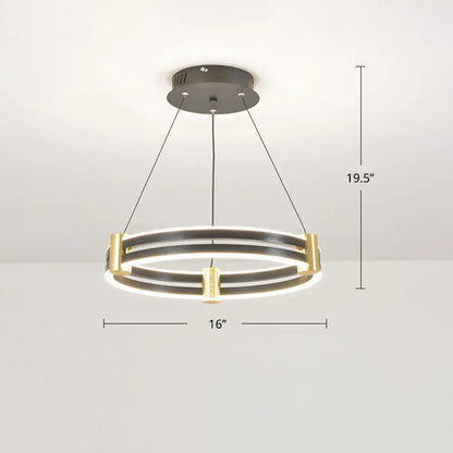 Modern LED Acrylic Chandelier in Gold and Black Circle Design - Perfect for Dining Room