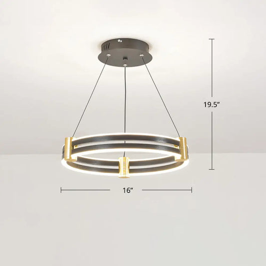 Modern LED Acrylic Chandelier in Gold and Black Circle Design - Perfect for Dining Room