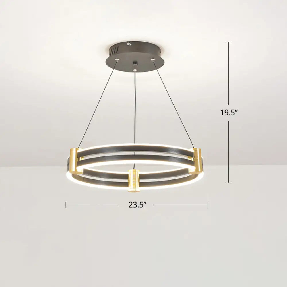 Modern LED Acrylic Chandelier in Gold and Black Circle Design - Perfect for Dining Room