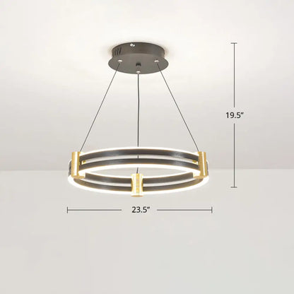 Modern LED Acrylic Chandelier in Gold and Black Circle Design - Perfect for Dining Room