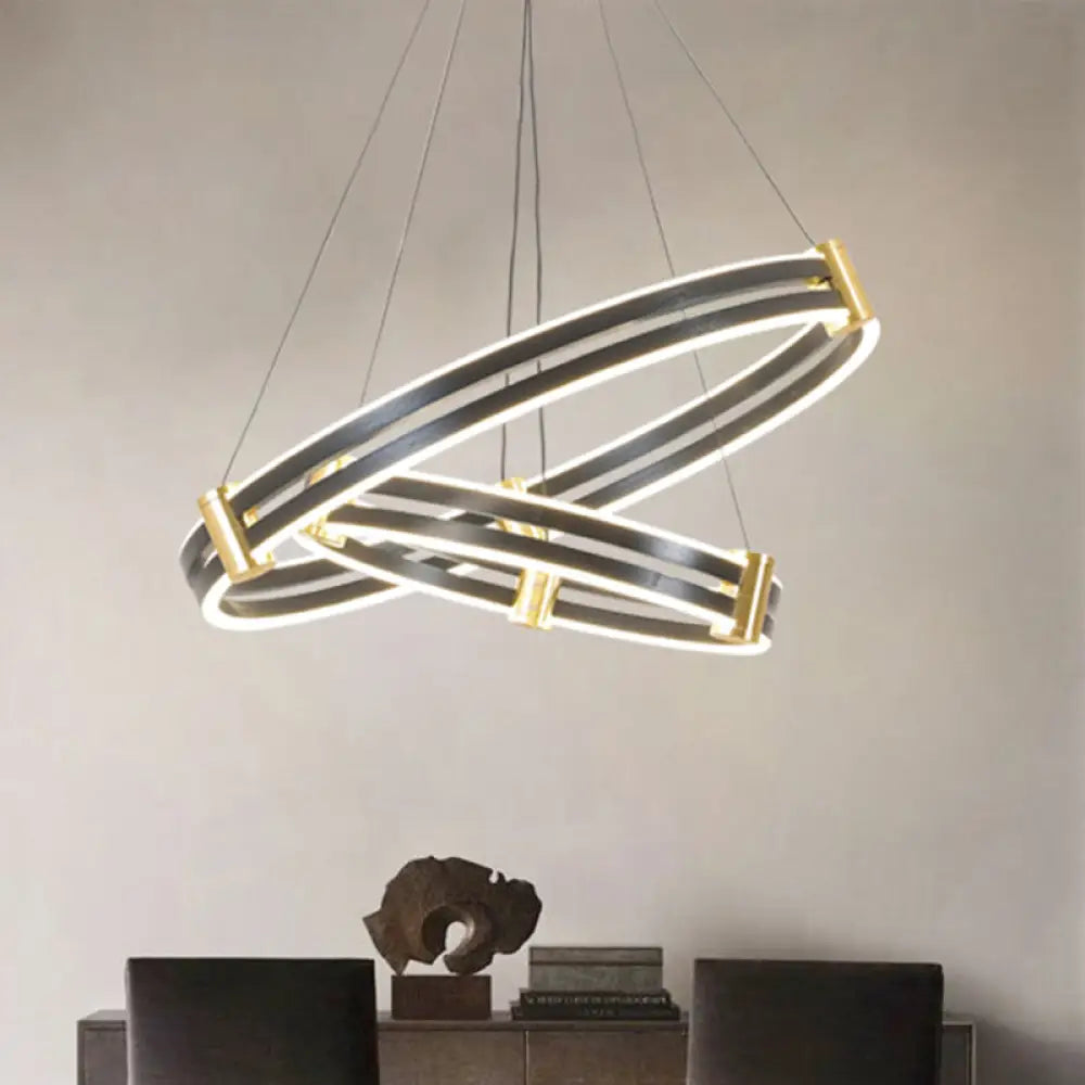 Modern LED Acrylic Chandelier in Gold and Black Circle Design - Perfect for Dining Room