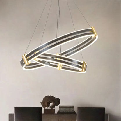 Modern LED Acrylic Chandelier in Gold and Black Circle Design - Perfect for Dining Room