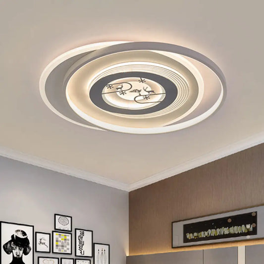 DecorBites™ DecorBites™ Modern LED Acrylic Flushmount Light Fixture - White Circular Flushmount with Deer and Tree Pattern