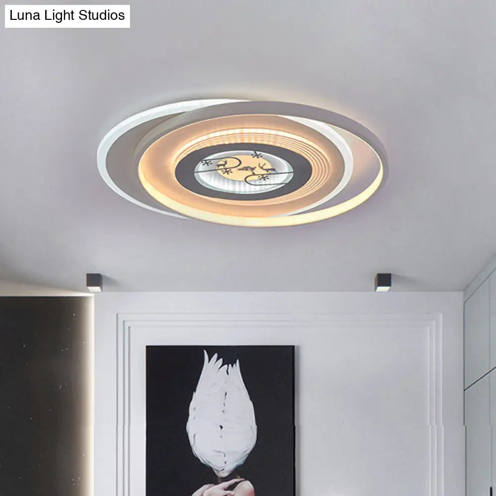 DecorBites™ DecorBites™ Modern LED Acrylic Flushmount Light Fixture - White Circular Flushmount with Deer and Tree Pattern