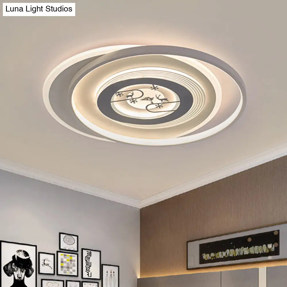DecorBites™ DecorBites™ Modern LED Acrylic Flushmount Light Fixture - White Circular Flushmount with Deer and Tree Pattern