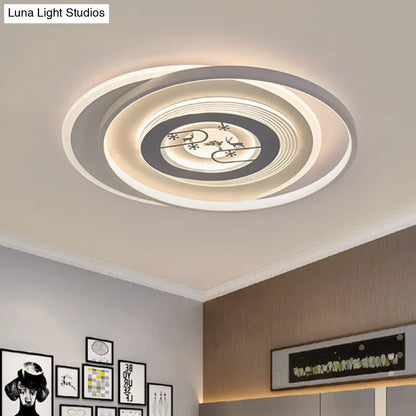 DecorBites™ DecorBites™ Modern LED Acrylic Flushmount Light Fixture - White Circular Flushmount with Deer and Tree Pattern
