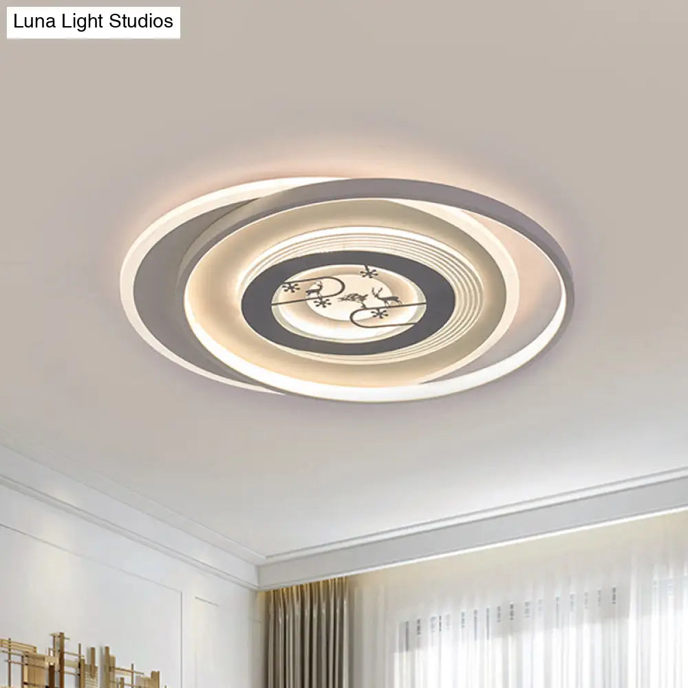 DecorBites™ DecorBites™ Modern LED Acrylic Flushmount Light Fixture - White Circular Flushmount with Deer and Tree Pattern