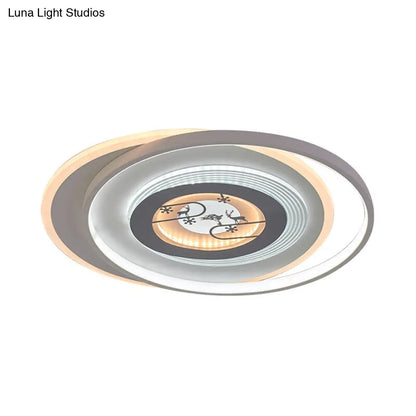 DecorBites™ DecorBites™ Modern LED Acrylic Flushmount Light Fixture - White Circular Flushmount with Deer and Tree Pattern
