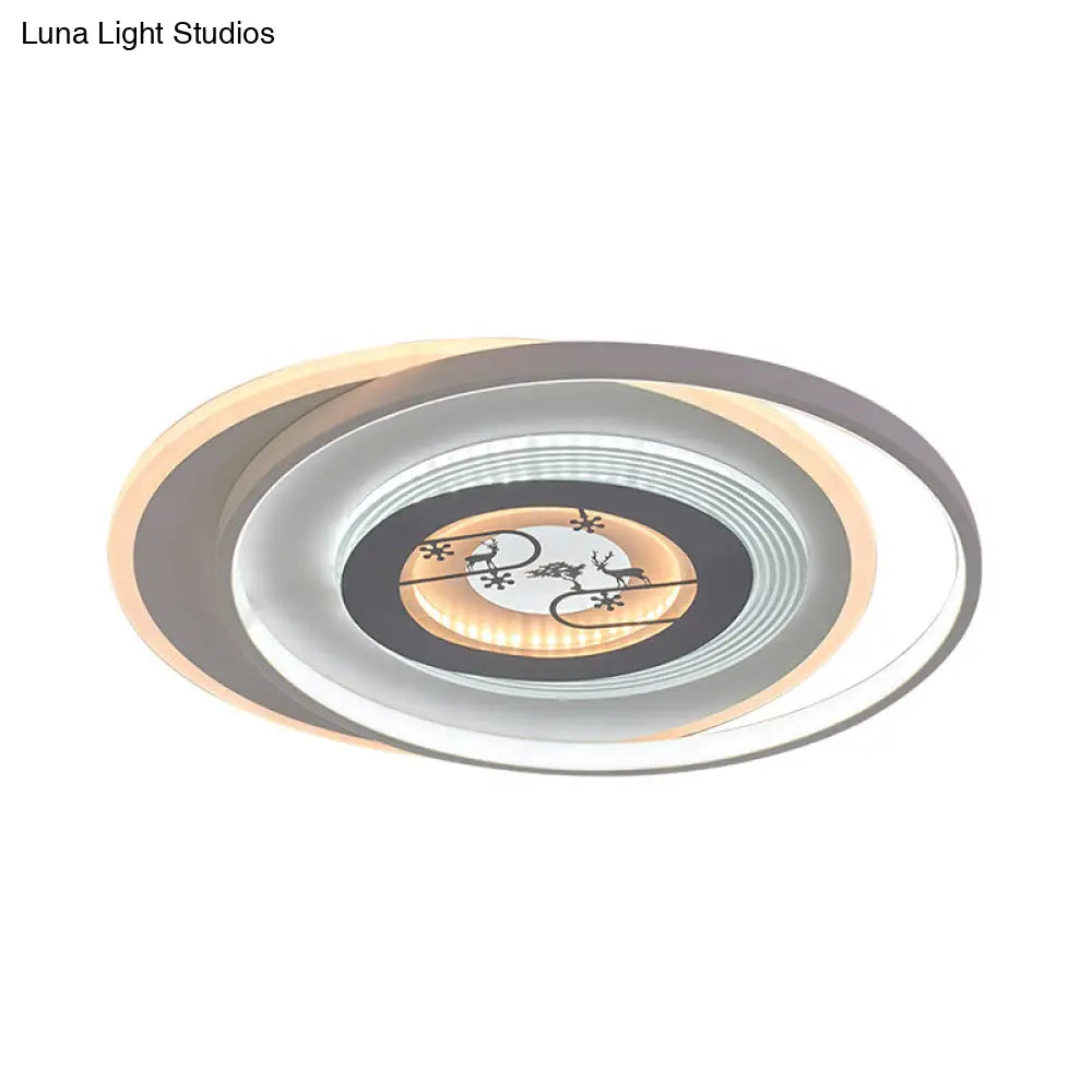 DecorBites™ DecorBites™ Modern LED Acrylic Flushmount Light Fixture - White Circular Flushmount with Deer and Tree Pattern