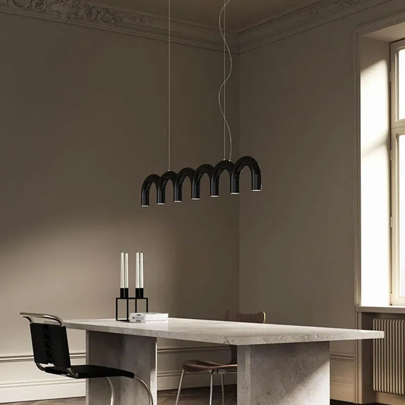 Modern LED Arch Chandelier in Black/White/Orange/Blue - Chandelier