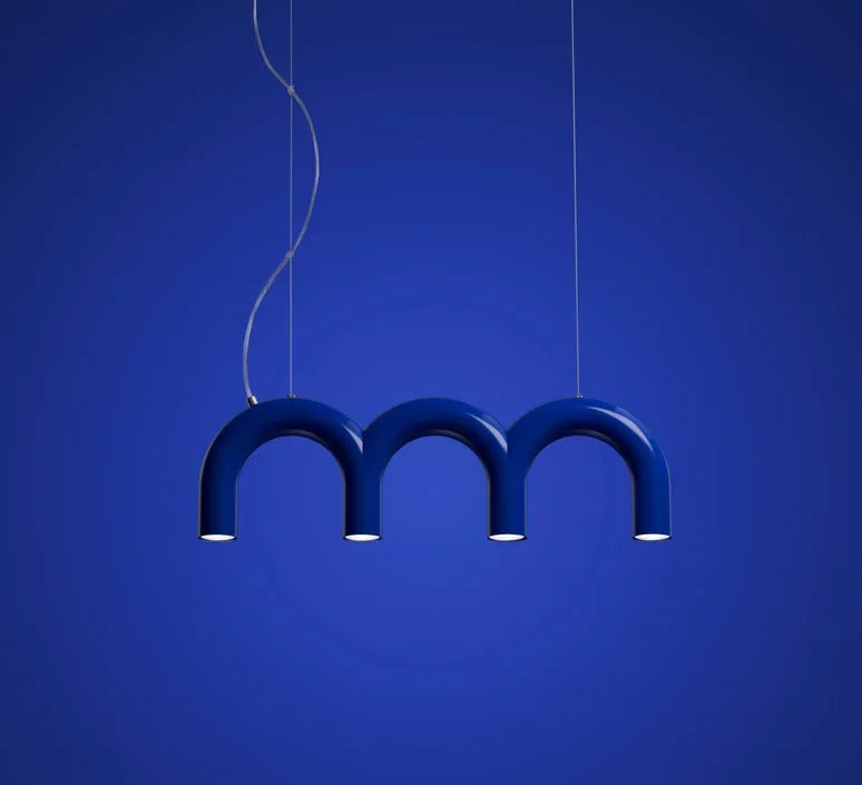 Modern LED Arch Chandelier in Black/White/Orange/Blue - Blue 3 / Warm White - Chandelier