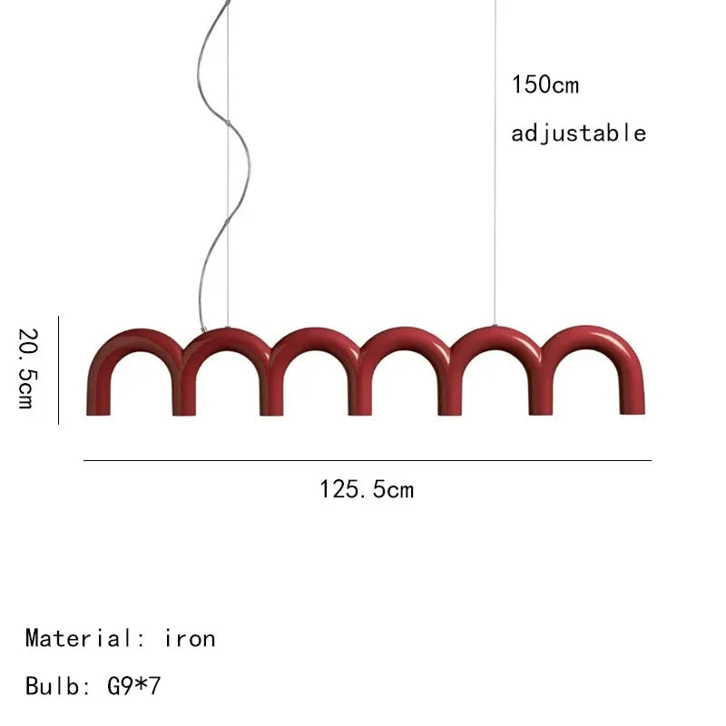 Modern LED Arch Chandelier in Black/White/Orange/Blue - Dark red 6 / Cool White - Chandelier