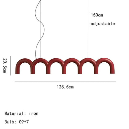 Modern LED Arch Chandelier in Black/White/Orange/Blue - Dark red 6 / Cool White - Chandelier