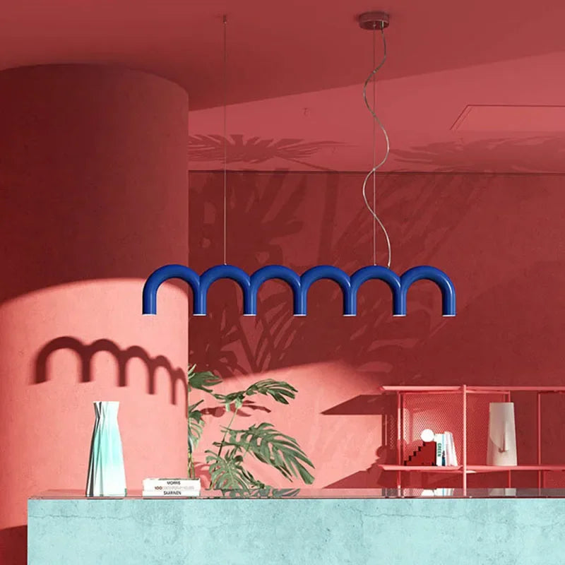 Modern LED Arch Chandelier in Black/White/Orange/Blue - red 3 heads / Cool White - Chandelier