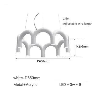 Modern LED Arch Chandelier in Black/White/Orange/Blue - White Round / Cool White - Chandelier
