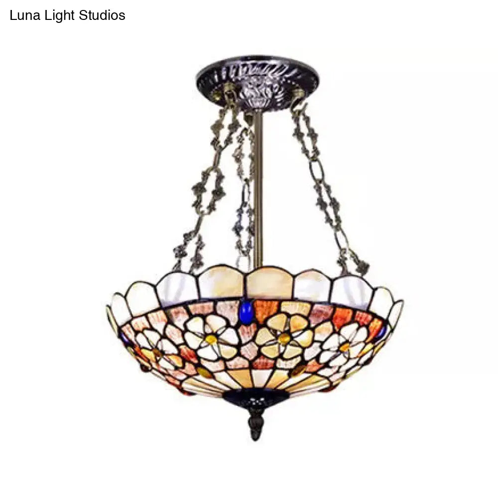 DecorBites™ DecorBites™ Modern LED Bedroom Ceiling Light - 3-Light Semi Flush Mount in Aged Brass with Tiffany-Style Art Glass Shade