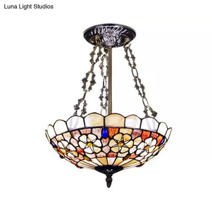 DecorBites™ DecorBites™ Modern LED Bedroom Ceiling Light - 3-Light Semi Flush Mount in Aged Brass with Tiffany-Style Art Glass Shade