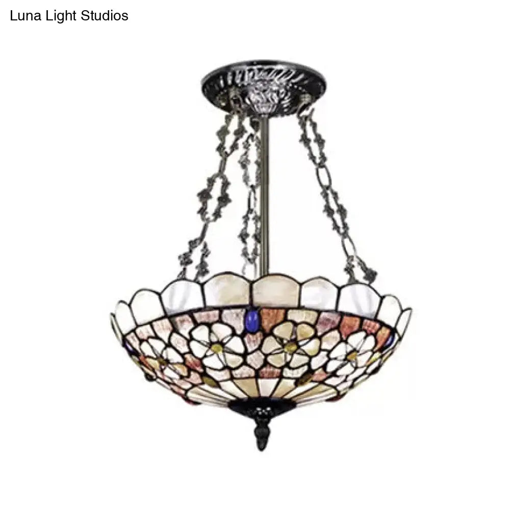 DecorBites™ DecorBites™ Modern LED Bedroom Ceiling Light - 3-Light Semi Flush Mount in Aged Brass with Tiffany-Style Art Glass Shade