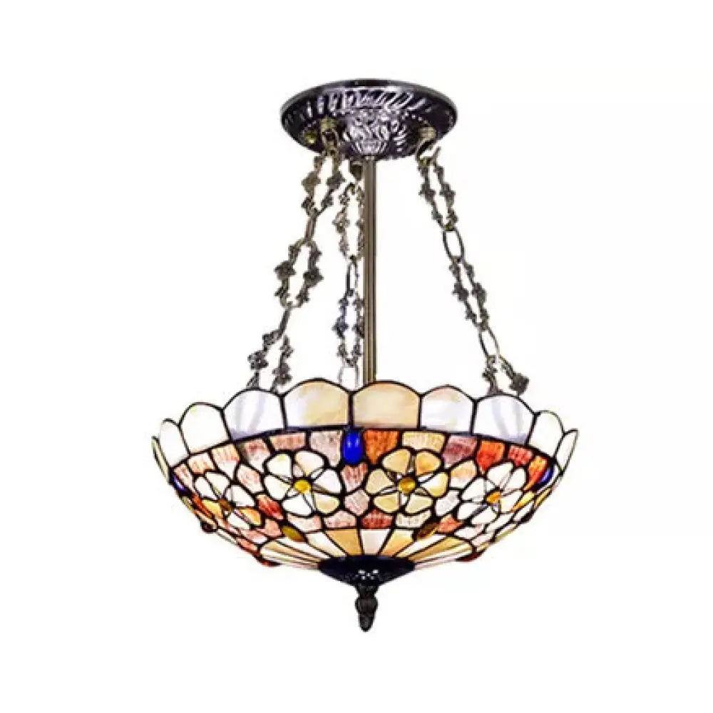DecorBites™ DecorBites™ Modern LED Bedroom Ceiling Light - 3-Light Semi Flush Mount in Aged Brass with Tiffany-Style Art Glass Shade