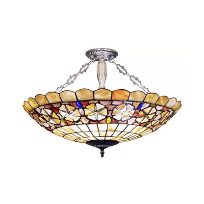 DecorBites™ DecorBites™ Modern LED Bedroom Ceiling Light - 3-Light Semi Flush Mount in Aged Brass with Tiffany-Style Art Glass Shade