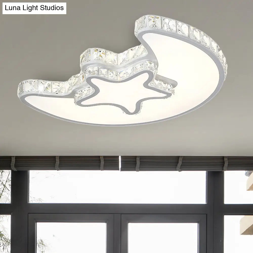 DecorBites™ DecorBites™ Modern LED Bedroom Ceiling Light Fixture - White Flush Mount with Star Moon Crystal Shade