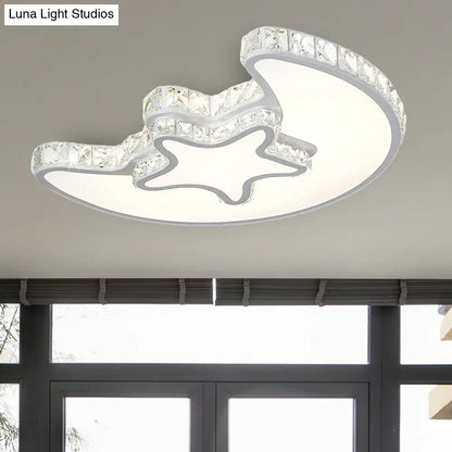 DecorBites™ DecorBites™ Modern LED Bedroom Ceiling Light Fixture - White Flush Mount with Star Moon Crystal Shade